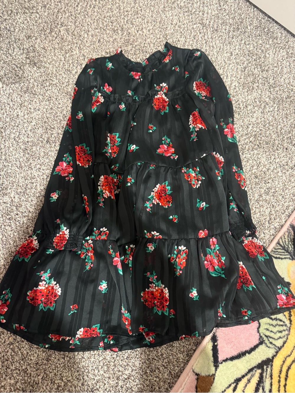 Girls Black Floral dress- Red Floral Print